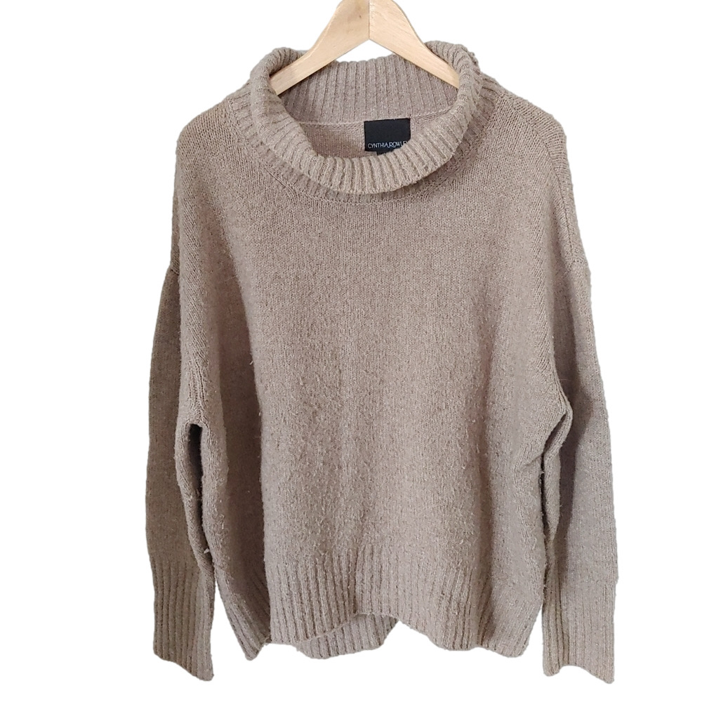 Cynthia Rowley Earth Tone Brown Wool Blend Pullover Sweater Cowl Neck Size XL